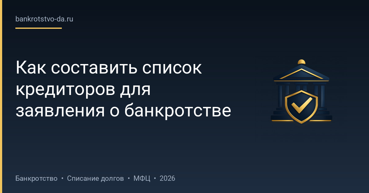 Как составить список кредиторов для заявления о банкротстве